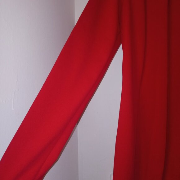 Red Stretch Crepe Womenโs Pantsuit โ Open Blazer & High-Waist Skinny Pants - Picture 4 of 8